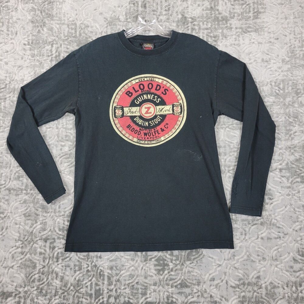 Vintage Guinness Beer Shirt Mens Medium Black Bloods Brand Rock Distressed  Y2K
